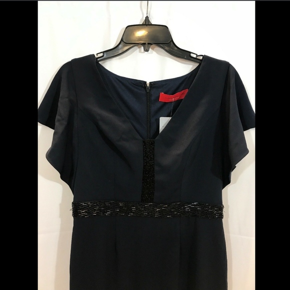 NEW $480 Carmen Marc Valvo Draped & Beaded‎ Gown in Midnight Blue [SZ 10 ] - Picture 3 of 8